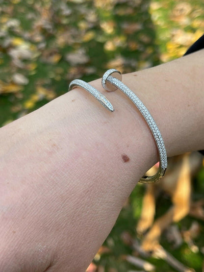 HarlemBling 1.9ct Moissanite Real 925 Silver Iced Diamond Nail Bangle Bracelet 6-7.5" Passes Diamond Tester