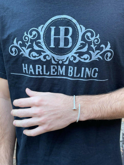 HarlemBling 1.9ct Moissanite Real 925 Silver Iced Diamond Nail Bangle Bracelet 6-7.5" Passes Diamond Tester