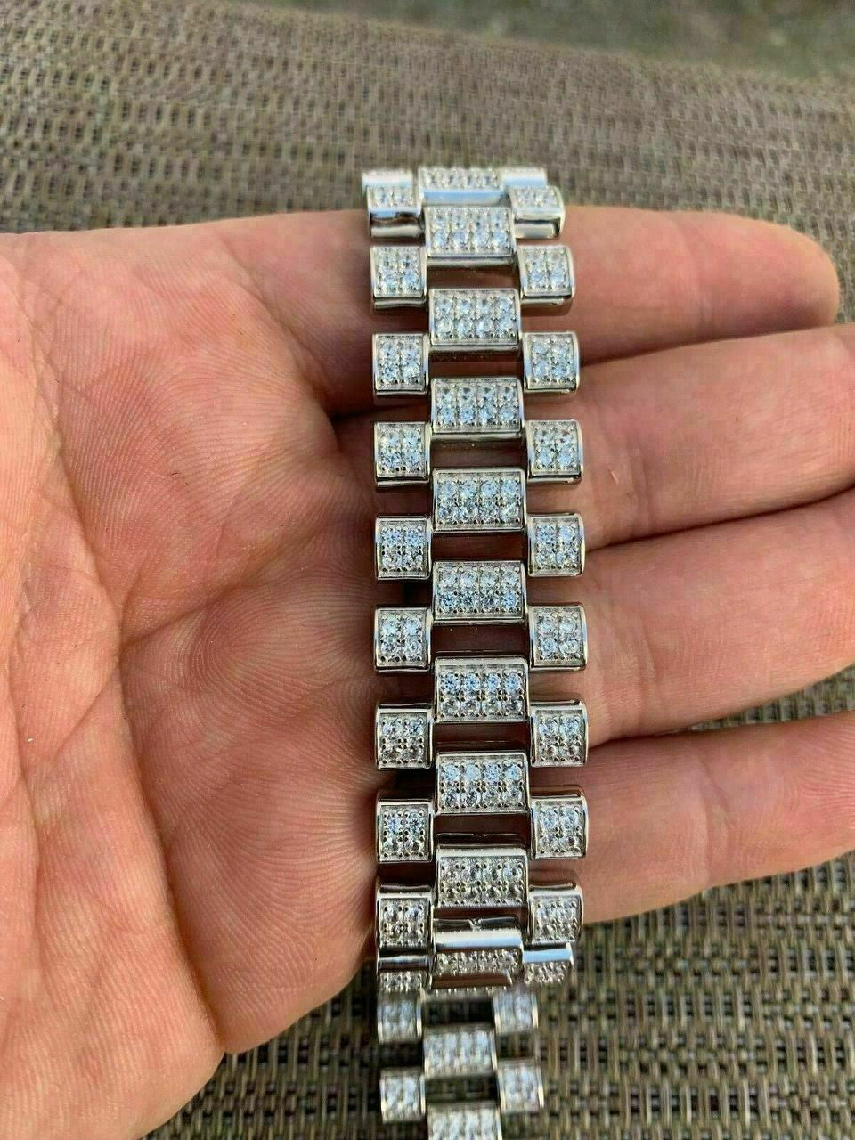 HarlemBling 10ct MOISSANITE 20mm Men Iced Presidential Bracelet 925 Silver Pass Diamond Test