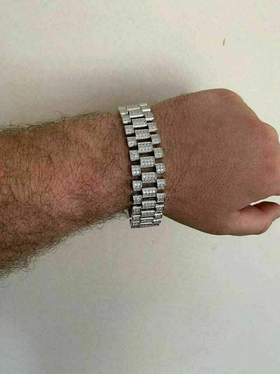 HarlemBling 10ct MOISSANITE 20mm Men Iced Presidential Bracelet 925 Silver Pass Diamond Test