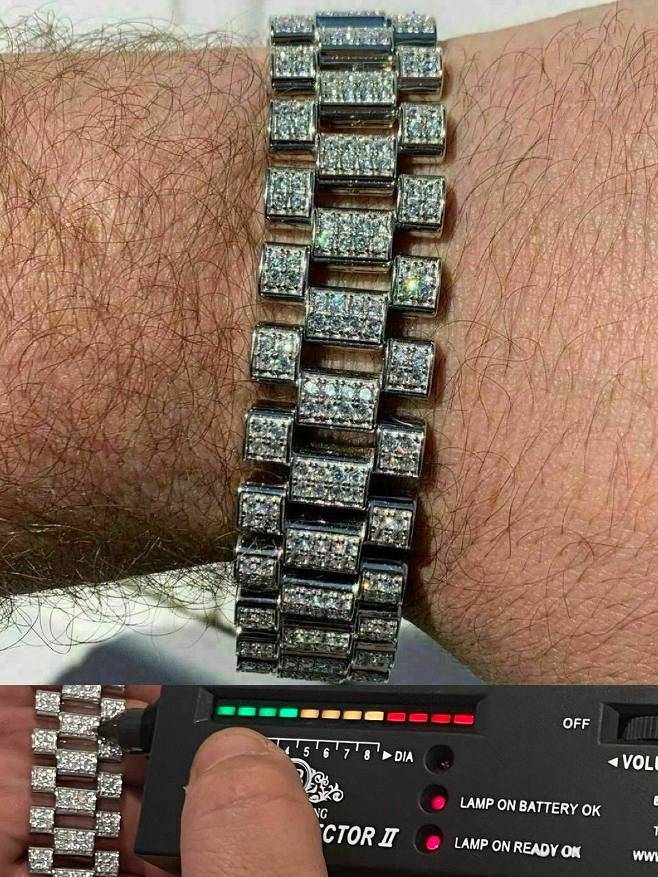 HarlemBling 10ct MOISSANITE 20mm Men Iced Presidential Bracelet 925 Silver Pass Diamond Test