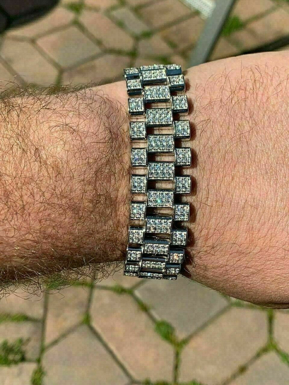 HarlemBling 10ct MOISSANITE 20mm Men Iced Presidential Bracelet 925 Silver Pass Diamond Test