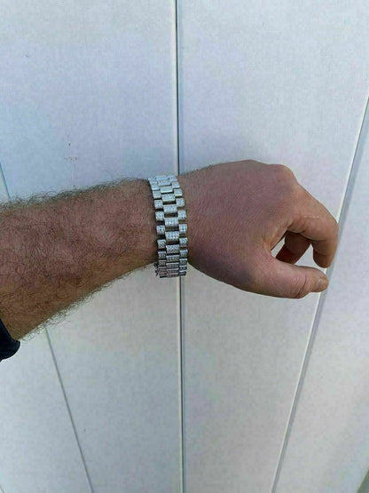 HarlemBling 10ct MOISSANITE 20mm Men Iced Presidential Bracelet 925 Silver Pass Diamond Test