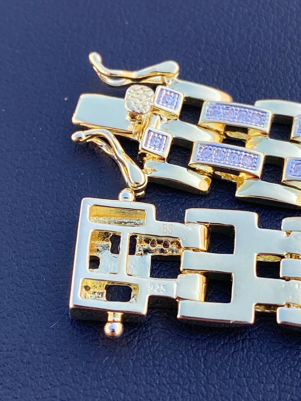 HarlemBling 10k Gold Over Real Solid 925 Silver Iced Mens Presidential Link Bracelet 12mm