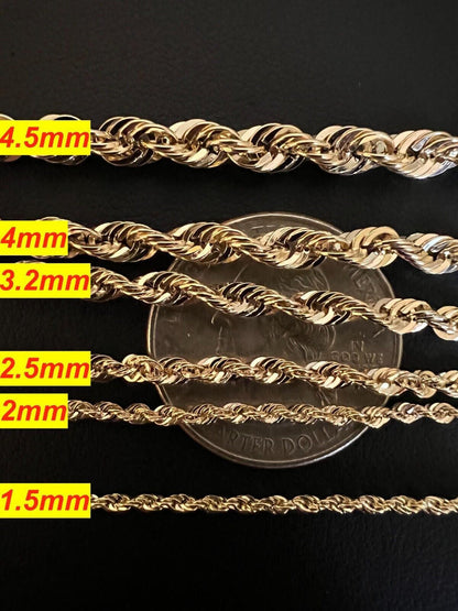 HarlemBling 10k HOLLOW Men's Women's Real Yellow Gold Rope Chain Necklace 1.5mm-4.5mm