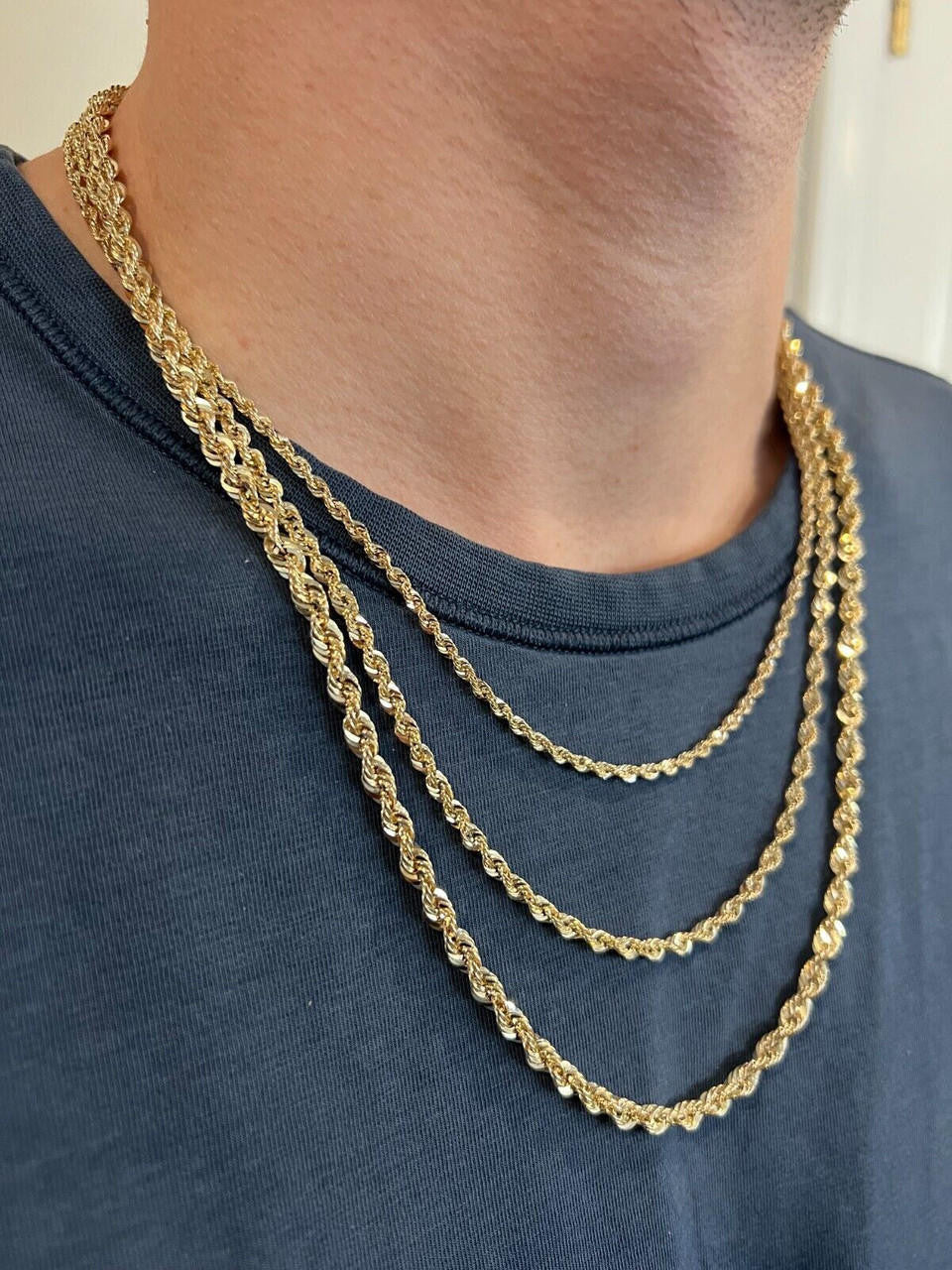 HarlemBling 10k HOLLOW Men's Women's Real Yellow Gold Rope Chain Necklace 1.5mm-4.5mm