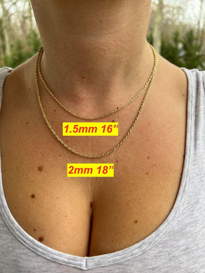 HarlemBling 10k HOLLOW Men's Women's Real Yellow Gold Rope Chain Necklace 1.5mm-4.5mm