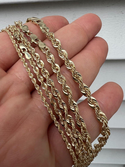 HarlemBling 10k HOLLOW Men's Women's Real Yellow Gold Rope Chain Necklace 1.5mm-4.5mm