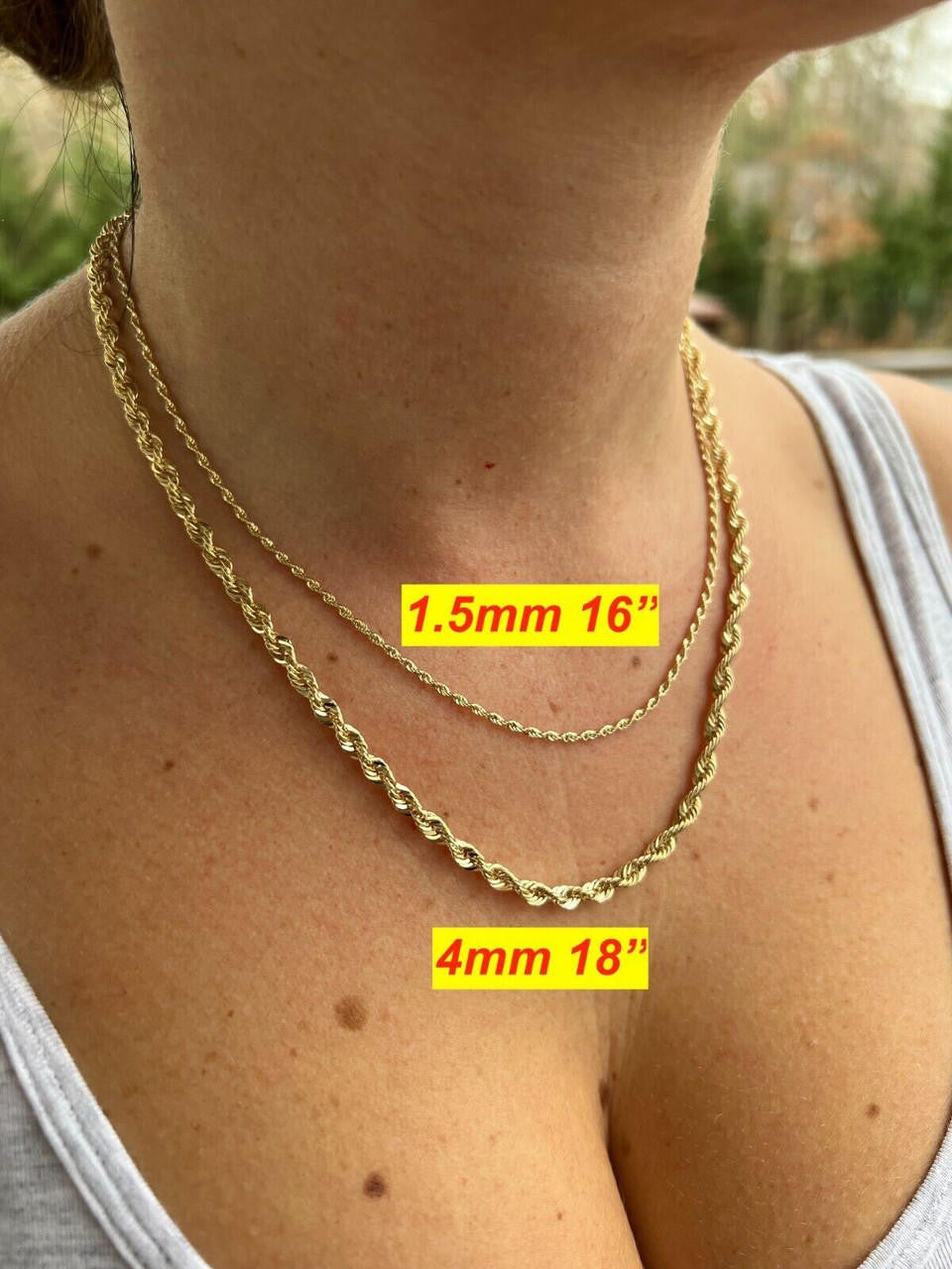 HarlemBling 10k HOLLOW Men's Women's Real Yellow Gold Rope Chain Necklace 1.5mm-4.5mm