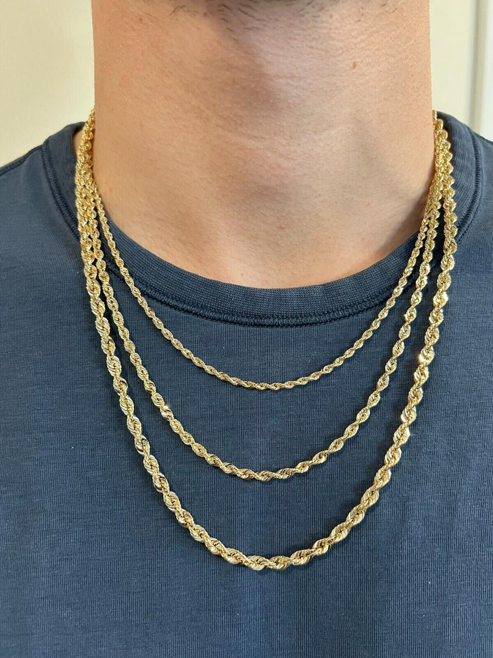 HarlemBling 10k HOLLOW Men's Women's Real Yellow Gold Rope Chain Necklace 1.5mm-4.5mm