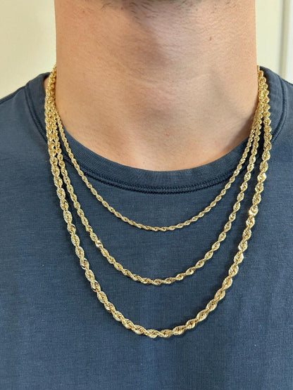 HarlemBling 10k HOLLOW Men's Women's Real Yellow Gold Rope Chain Necklace 1.5mm-4.5mm