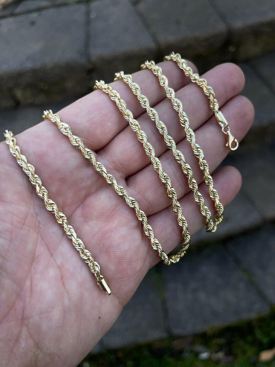 HarlemBling 10k Mens Womens Real Yellow Gold Solid Rope Chain Necklace 1.5mm-6mm dollar35-40/Gram