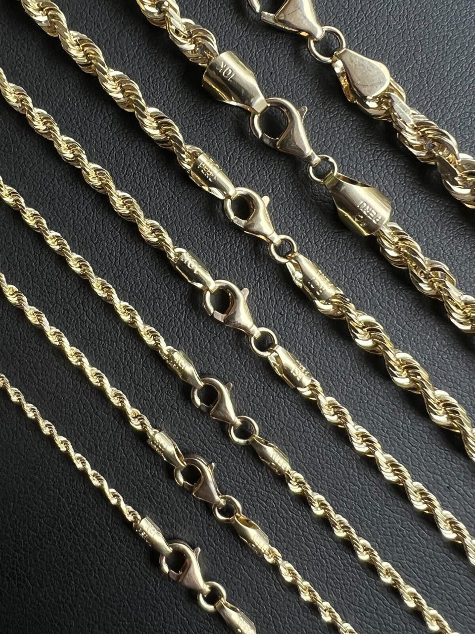 HarlemBling 10k Mens Womens Real Yellow Gold Solid Rope Chain Necklace 1.5mm-6mm dollar35-40/Gram