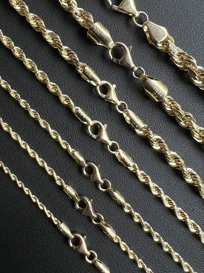HarlemBling 10k Mens Womens Real Yellow Gold Solid Rope Chain Necklace 1.5mm-6mm dollar35-40/Gram