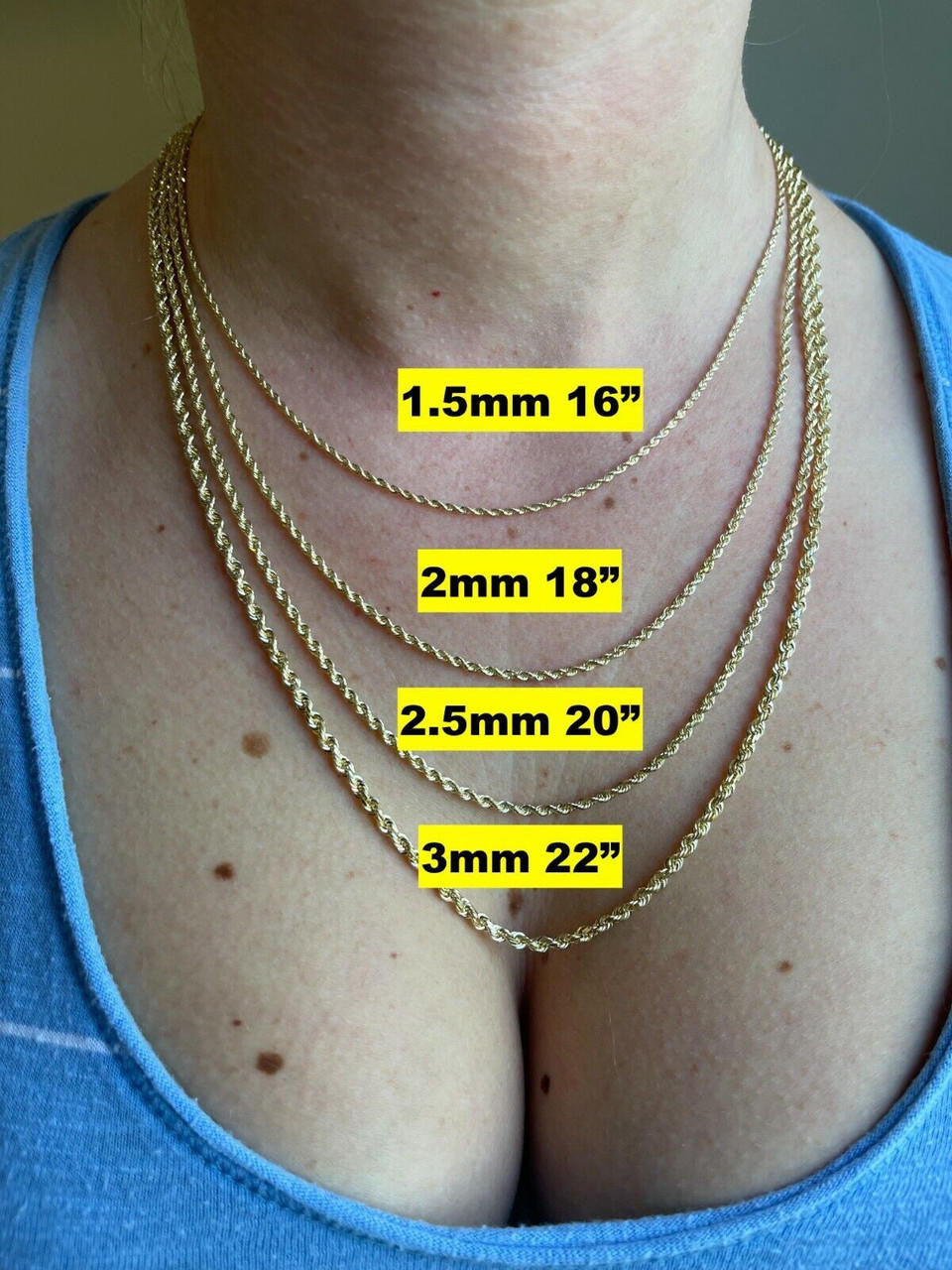 HarlemBling 10k Mens Womens Real Yellow Gold Solid Rope Chain Necklace 1.5mm-6mm dollar35-40/Gram