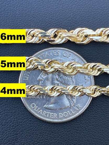 HarlemBling 10k Mens Womens Real Yellow Gold Solid Rope Chain Necklace 1.5mm-6mm dollar35-40/Gram
