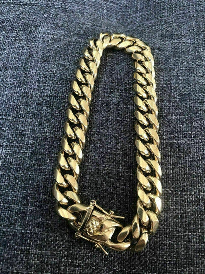 HarlemBling 10mm Mens Miami Cuban Link Bracelet and Chain Set 14k Gold Plated Stainless Steel