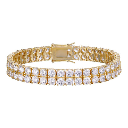 HarlemBling 10mm Thick Two Row Tennis Bracelet Gold Over Solid 925 Silver 6-9" 5mm Diamonds