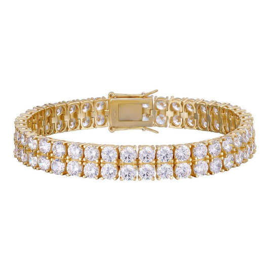 HarlemBling 10mm Thick Two Row Tennis Bracelet Gold Over Solid 925 Silver 6-9" 5mm Diamonds
