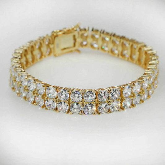 HarlemBling 10mm Thick Two Row Tennis Bracelet Gold Over Solid 925 Silver 6-9 5mm Diamonds