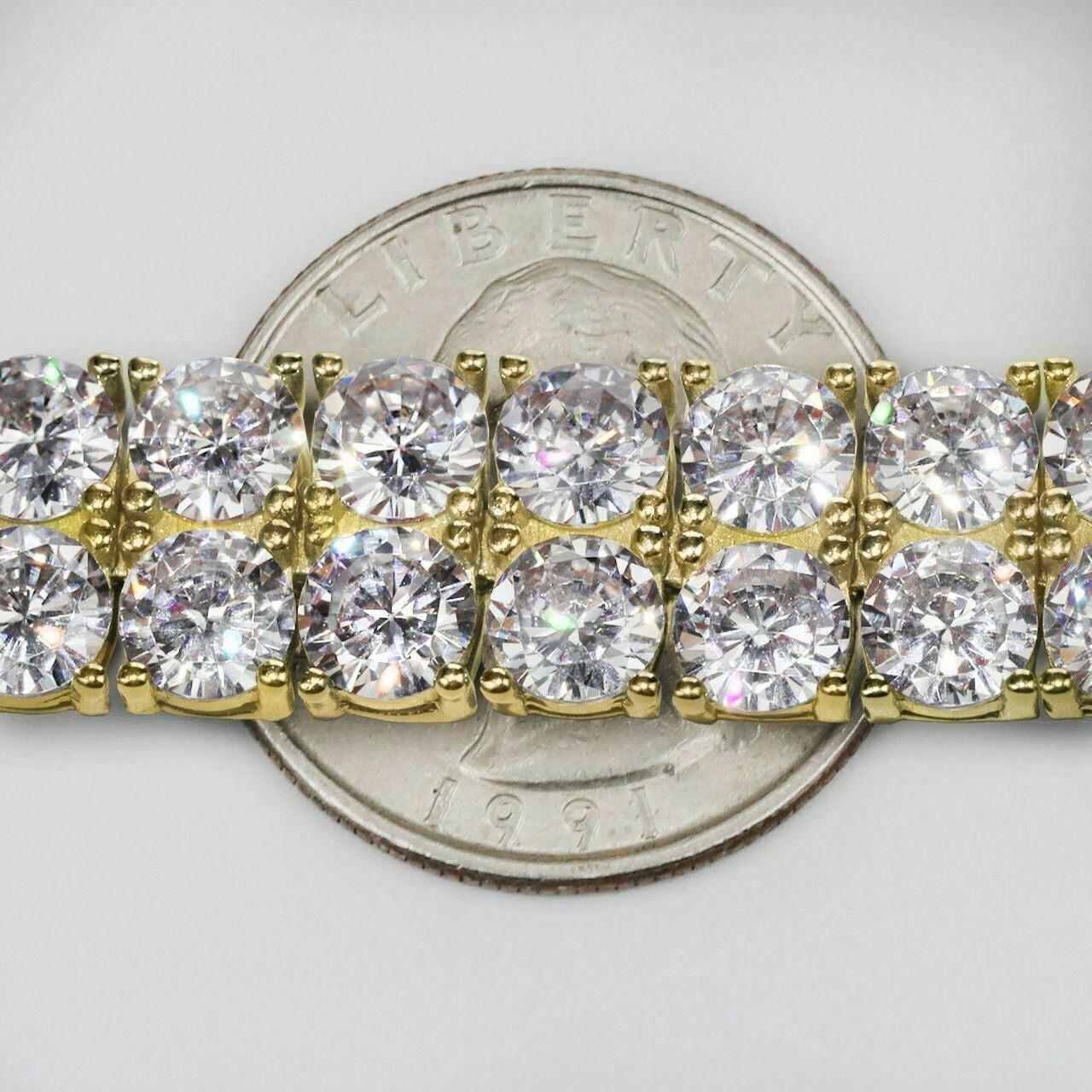 HarlemBling 10mm Thick Two Row Tennis Bracelet Gold Over Solid 925 Silver 6-9 5mm Diamonds