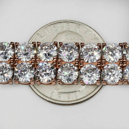 HarlemBling 10mm Thick Two Row Tennis Bracelet Rose Gold Solid 925 Silver 6-9 5mm Diamonds