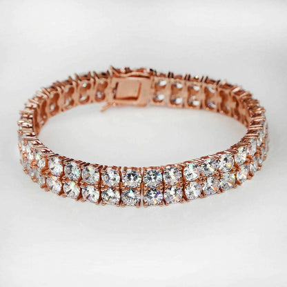 HarlemBling 10mm Thick Two Row Tennis Bracelet Rose Gold Solid 925 Silver 6-9 5mm Diamonds