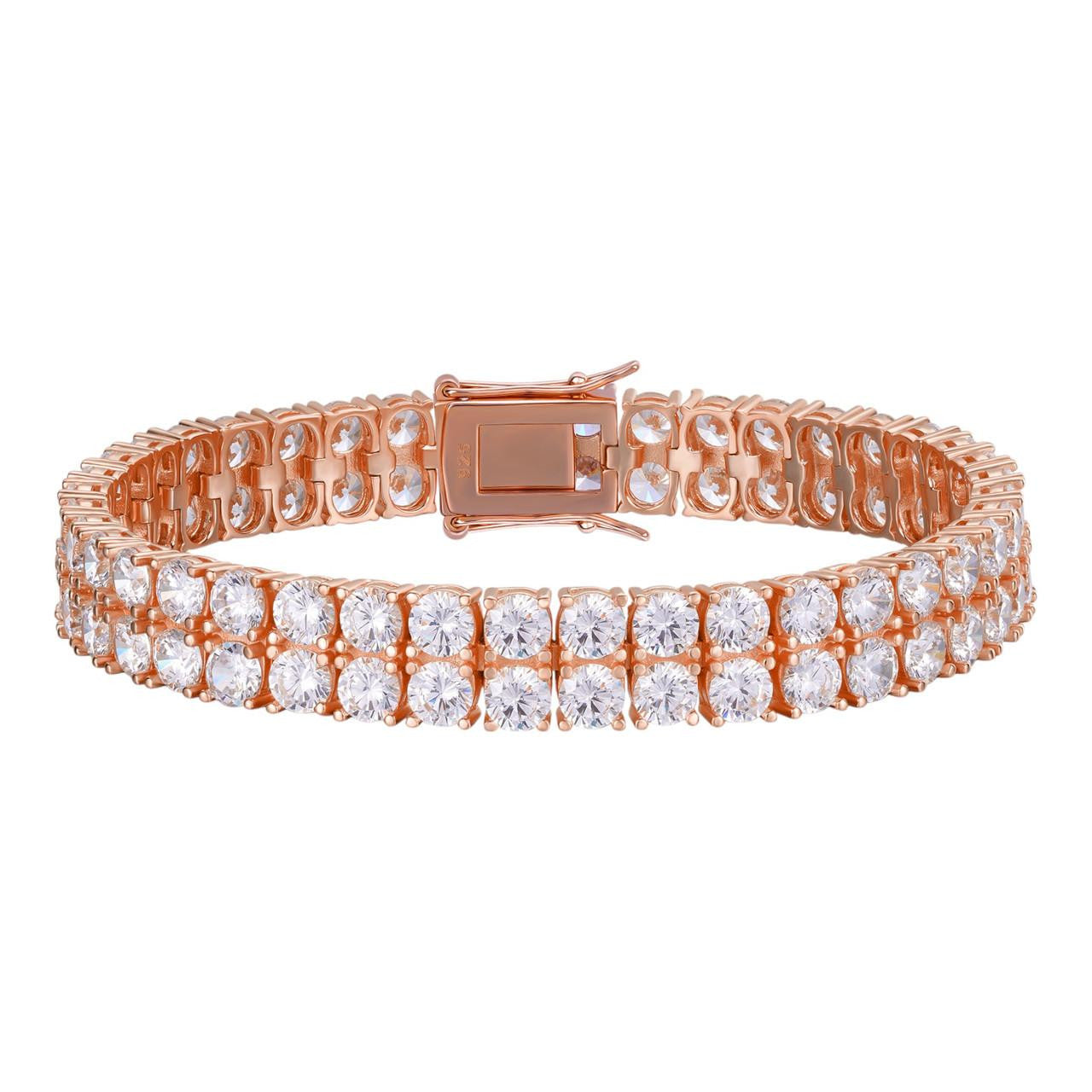 HarlemBling 10mm Thick Two Row Tennis Bracelet Rose Gold Solid 925 Silver 6-9" 5mm Diamonds
