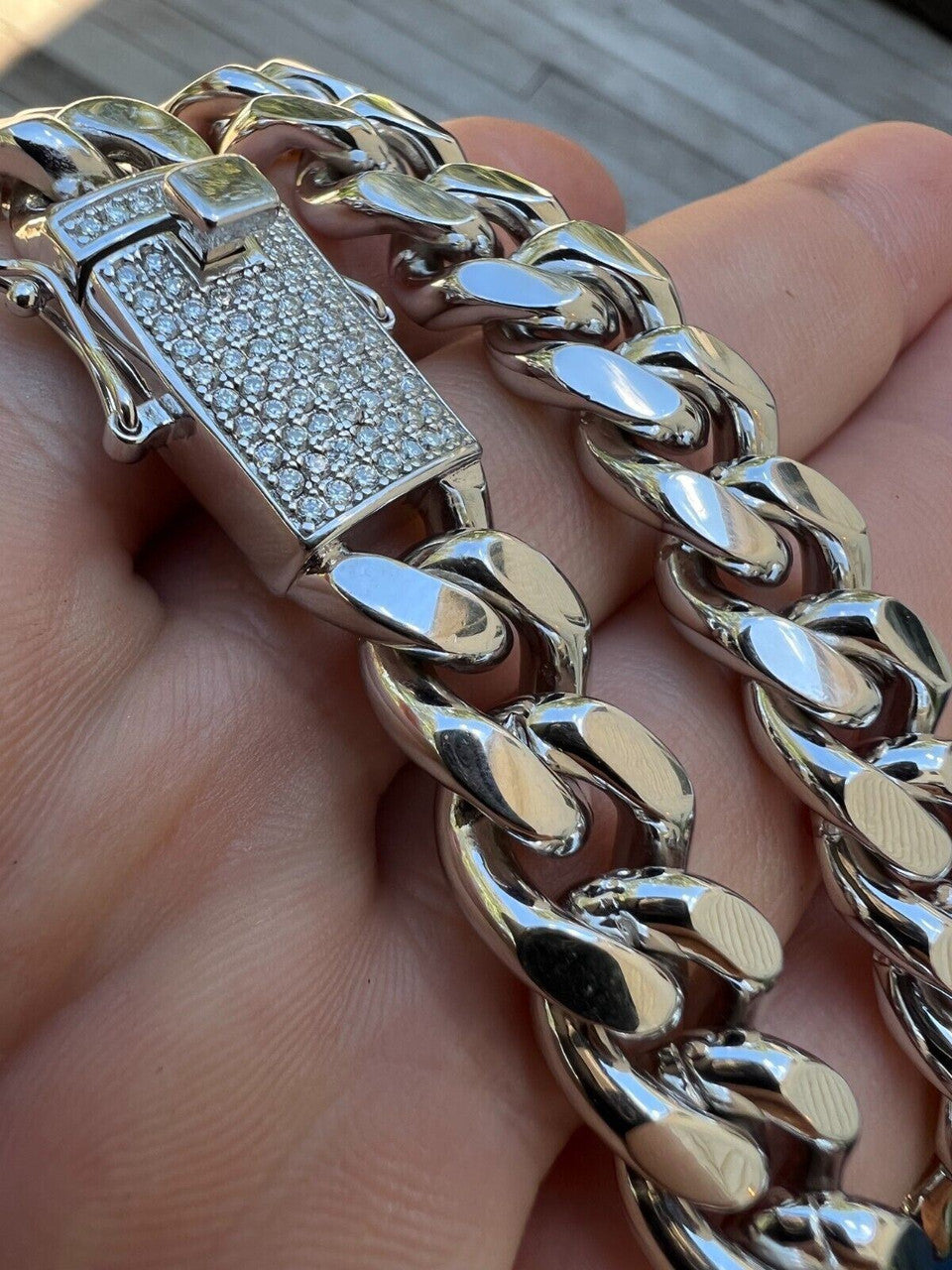 HarlemBling 12mm Miami Cuban Link Chain Necklace Bracelet Solid 925 Silver MOISSANITE Clasp