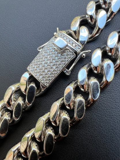 HarlemBling 12mm Miami Cuban Link Chain Necklace Bracelet Solid 925 Silver MOISSANITE Clasp