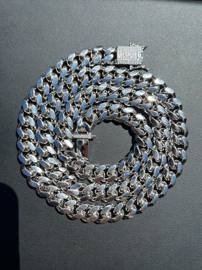 HarlemBling 12mm Miami Cuban Link Chain Necklace Bracelet Solid 925 Silver MOISSANITE Clasp