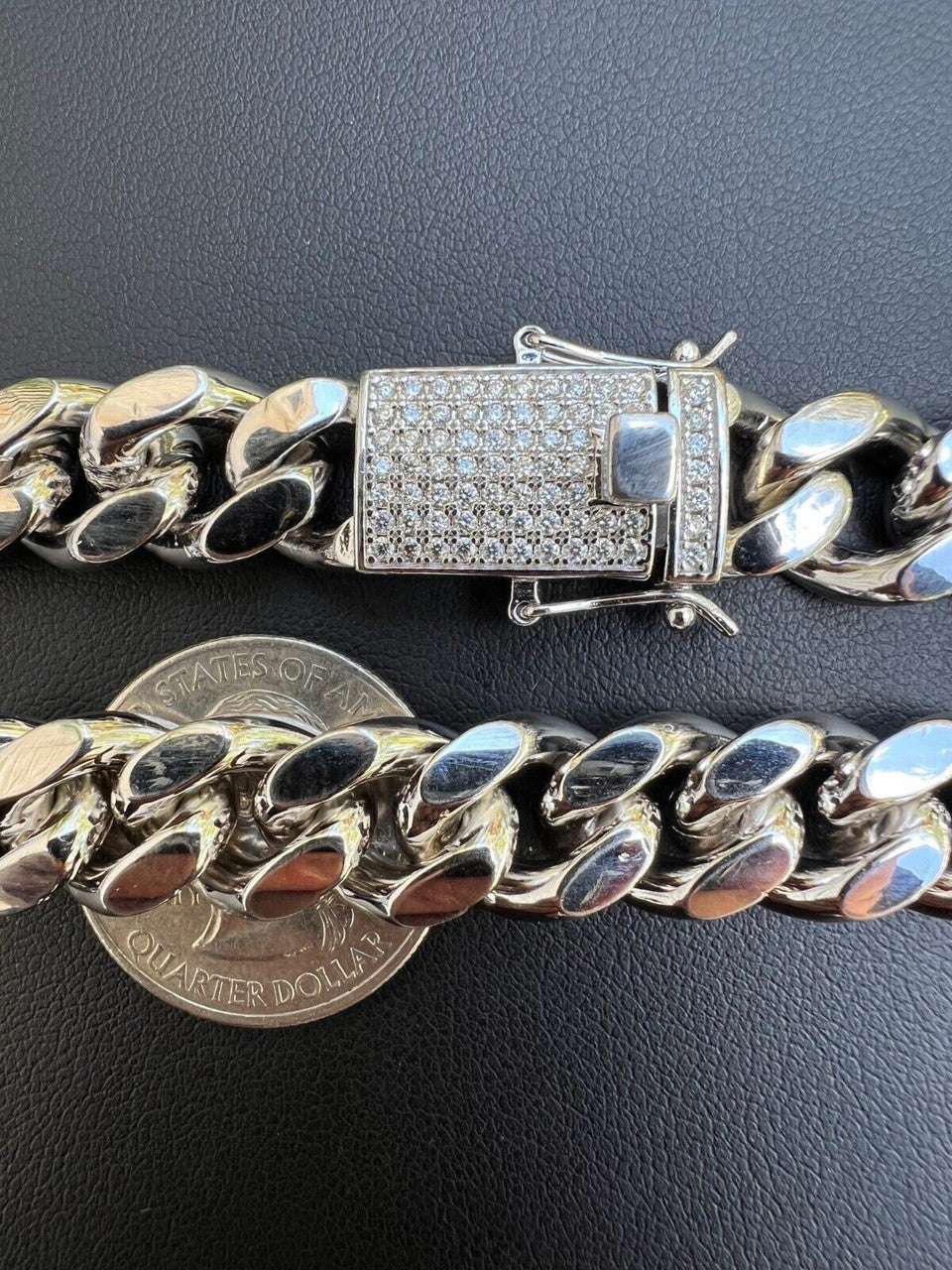 HarlemBling 12mm Miami Cuban Link Chain Necklace Bracelet Solid 925 Silver MOISSANITE Clasp