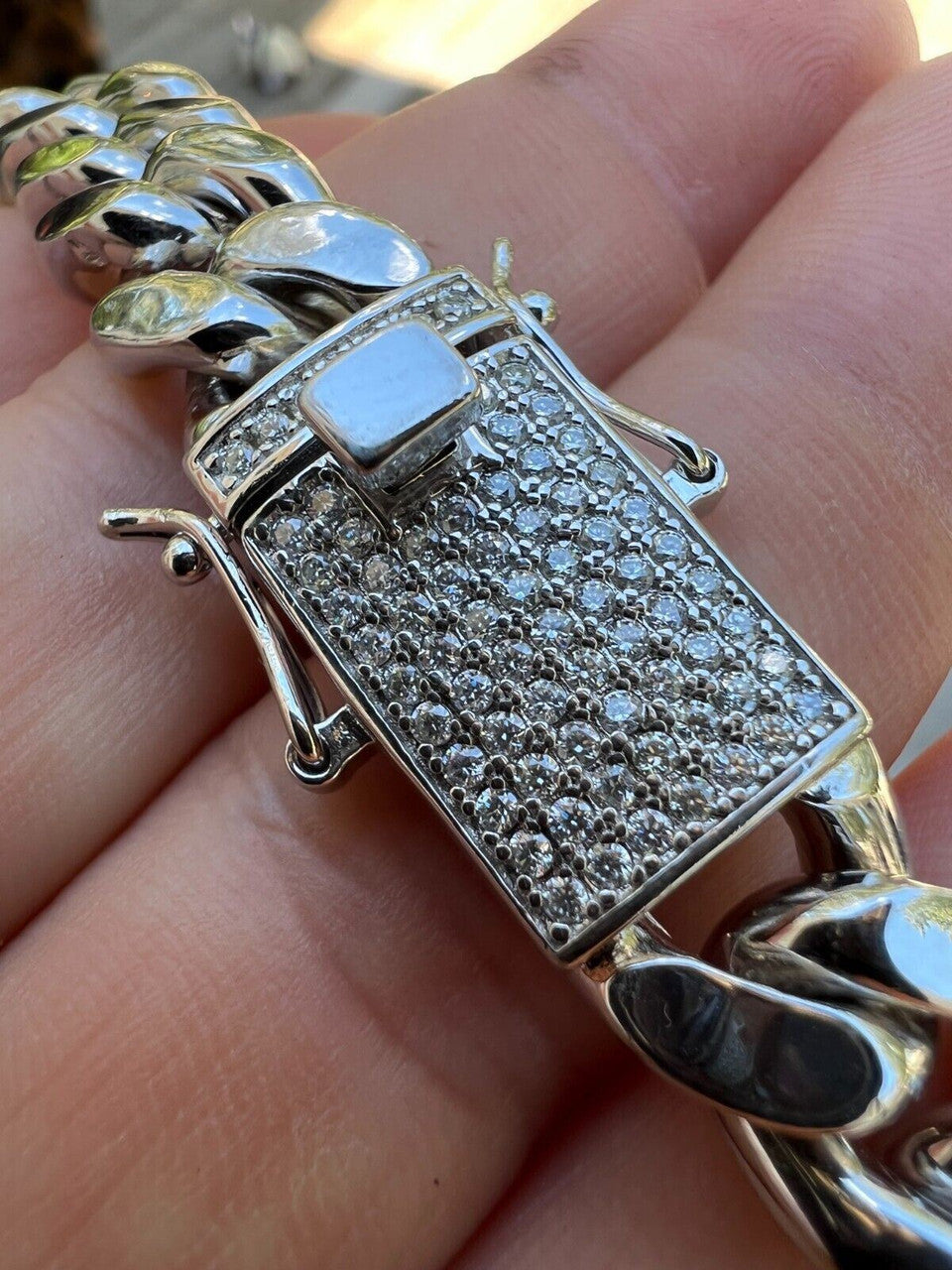 HarlemBling 12mm Miami Cuban Link Chain Necklace Bracelet Solid 925 Silver MOISSANITE Clasp