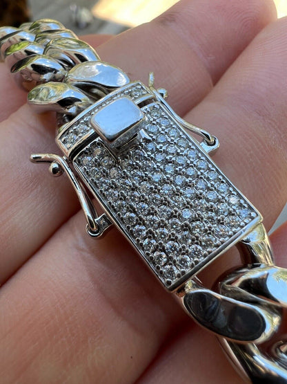 HarlemBling 12mm Miami Cuban Link Chain Necklace Bracelet Solid 925 Silver MOISSANITE Clasp
