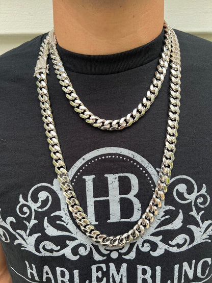 HarlemBling 12mm Miami Cuban Link Chain Necklace Bracelet Solid 925 Silver MOISSANITE Clasp