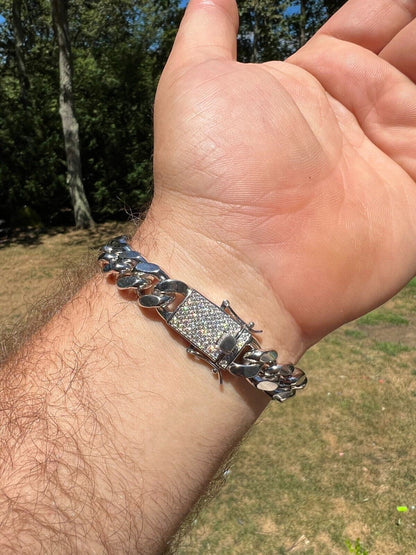 HarlemBling 12mm Miami Cuban Link Chain Necklace Bracelet Solid 925 Silver MOISSANITE Clasp