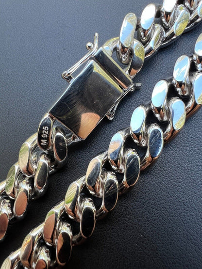 HarlemBling 12mm Miami Cuban Link Chain Necklace Bracelet Solid 925 Silver MOISSANITE Clasp