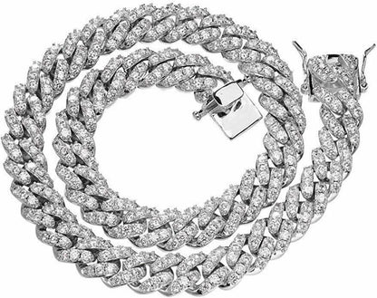 HarlemBling 12mm Real Miami Cuban Link Solid 925 Silver Iced Moissanite Passes Diamond Test