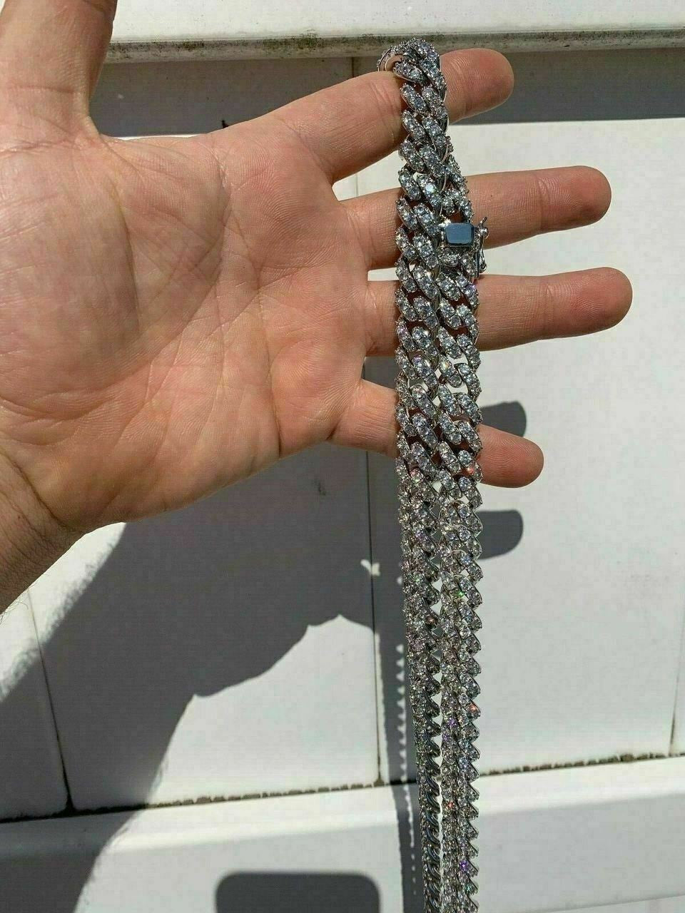 HarlemBling 12mm Real Miami Cuban Link Solid 925 Silver Iced Moissanite Passes Diamond Test