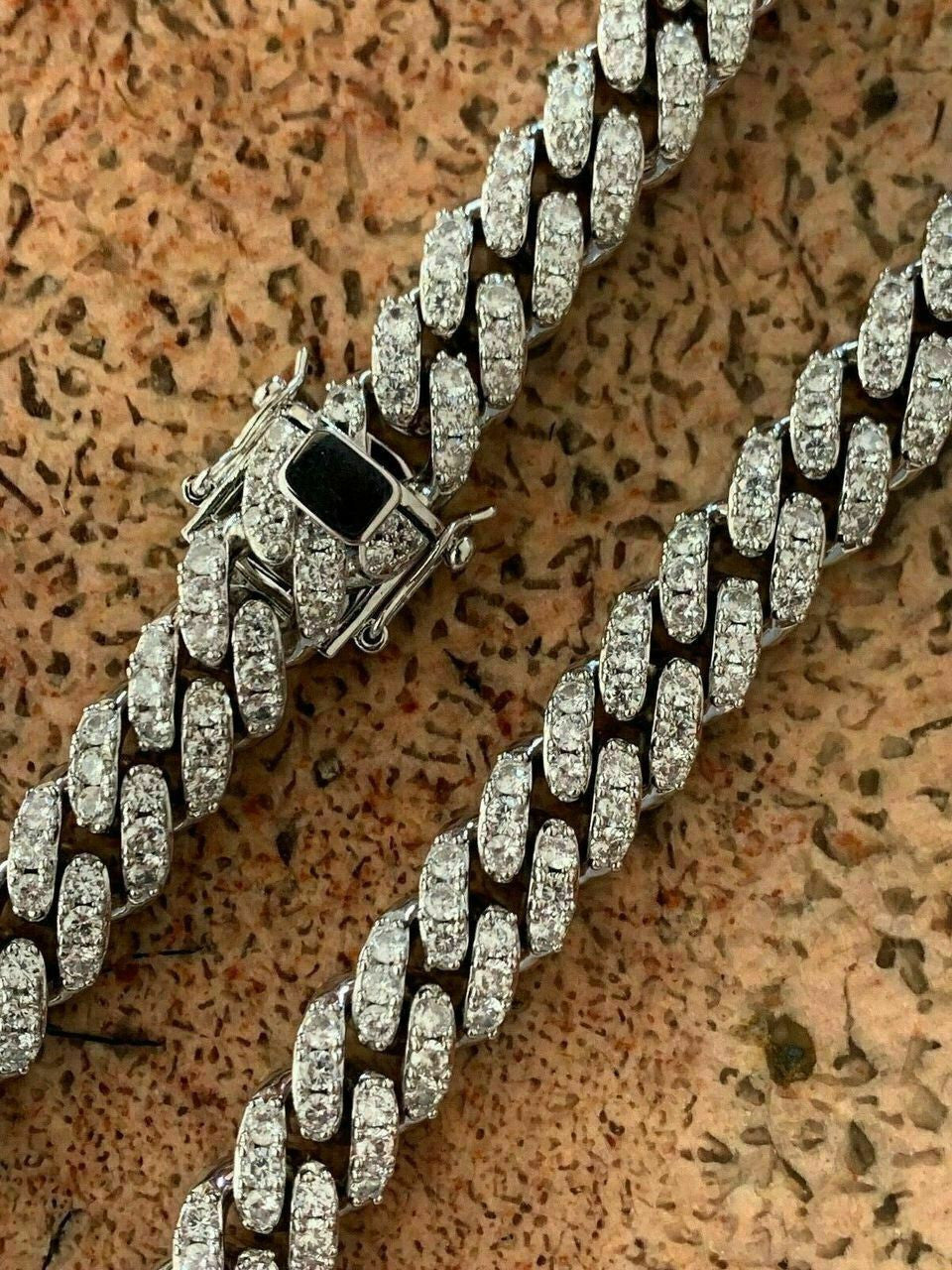 HarlemBling 12mm Real Miami Cuban Link Solid 925 Silver Iced Moissanite Passes Diamond Test