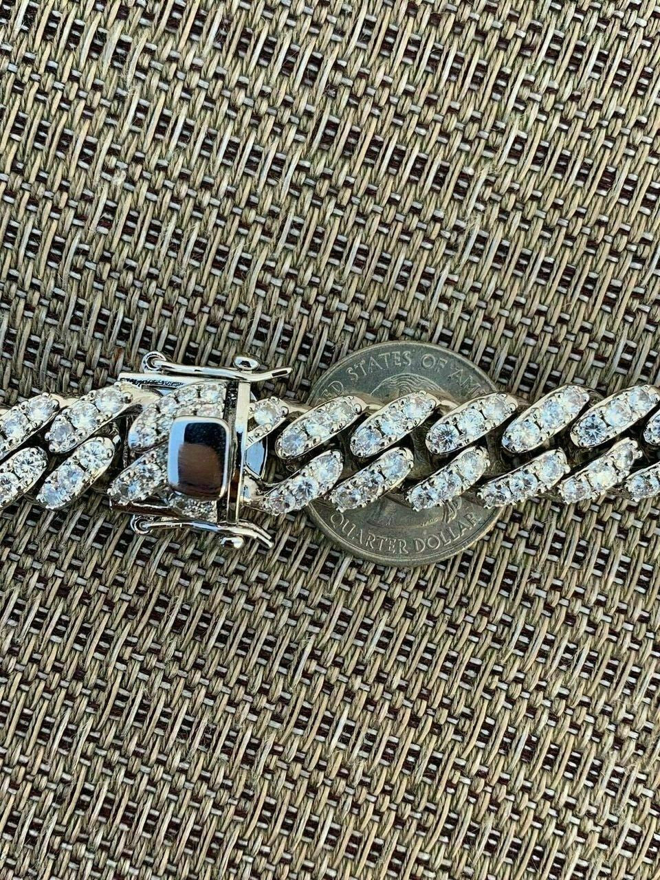 HarlemBling 12mm Real Miami Cuban Link Solid 925 Silver Iced Moissanite Passes Diamond Test