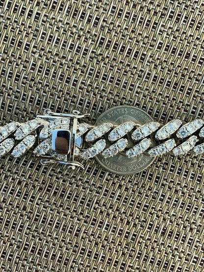 HarlemBling 12mm Real Miami Cuban Link Solid 925 Silver Iced Moissanite Passes Diamond Test