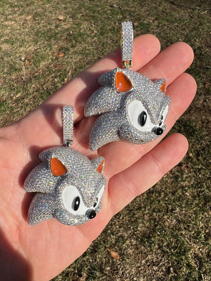 HarlemBling 13.5ct MOISSANITE 925 Silver / Gold Plated Iced Large Sonic The Hedgehog Necklace Pendant