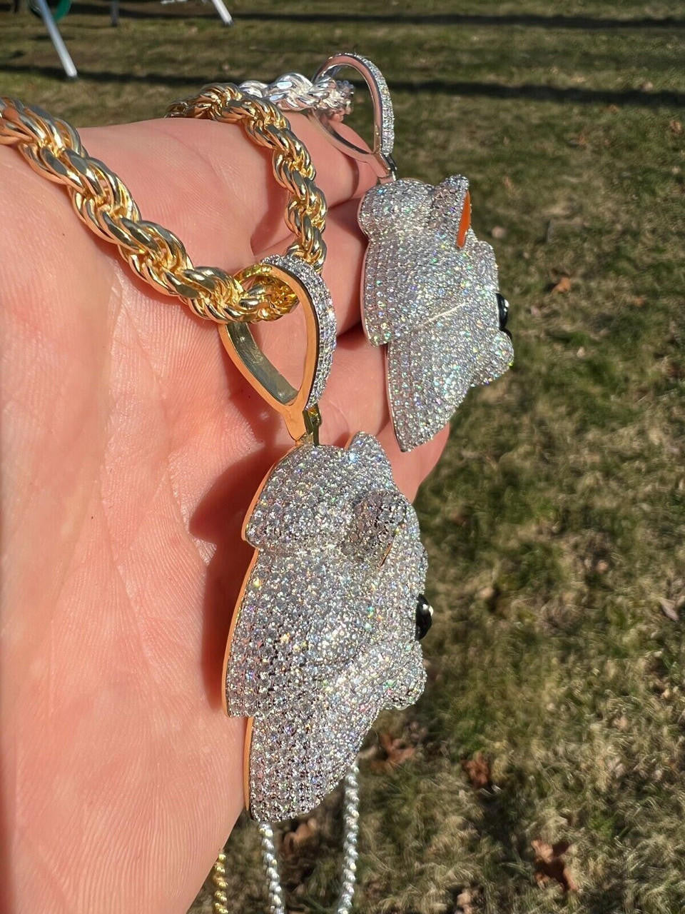 HarlemBling 13.5ct MOISSANITE 925 Silver / Gold Plated Iced Large Sonic The Hedgehog Necklace Pendant