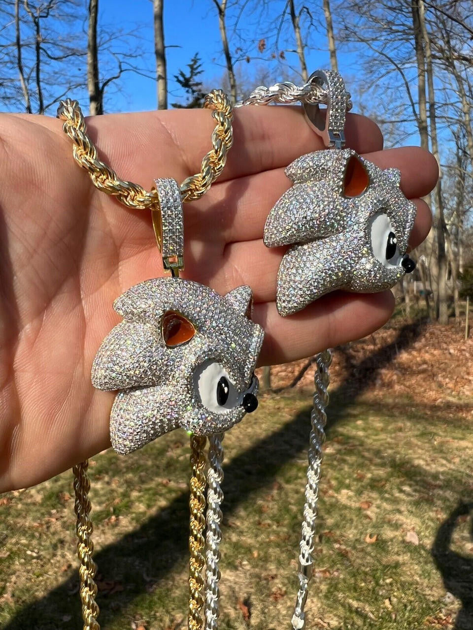 HarlemBling 13.5ct MOISSANITE 925 Silver / Gold Plated Iced Large Sonic The Hedgehog Necklace Pendant