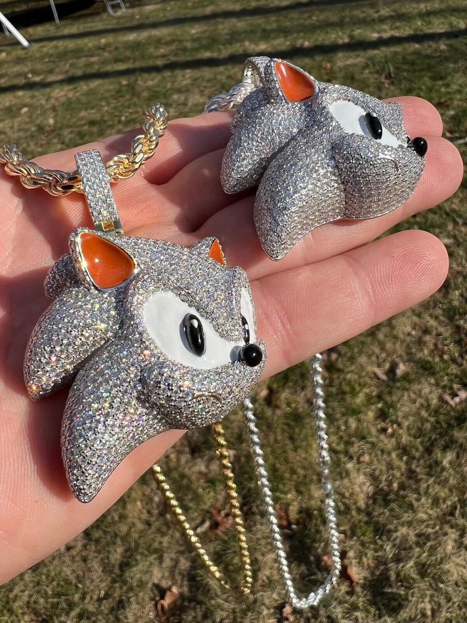 HarlemBling 13.5ct MOISSANITE 925 Silver / Gold Plated Iced Large Sonic The Hedgehog Necklace Pendant