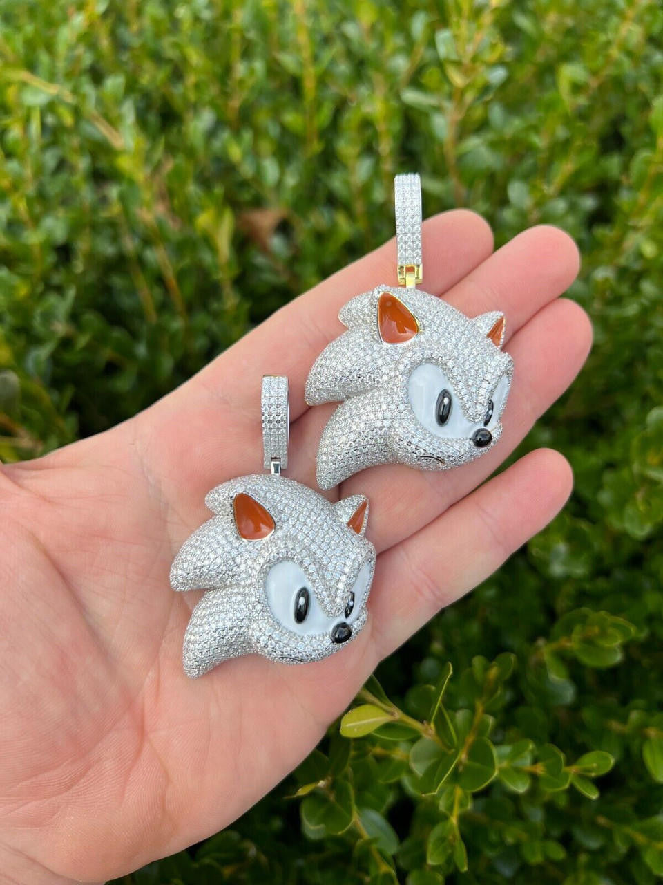 HarlemBling 13.5ct MOISSANITE 925 Silver / Gold Plated Iced Large Sonic The Hedgehog Necklace Pendant