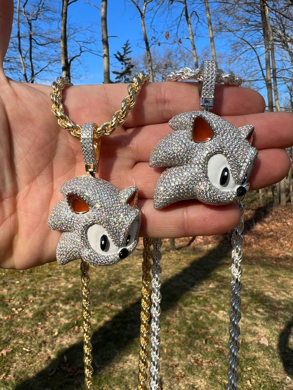 HarlemBling 13.5ct MOISSANITE 925 Silver / Gold Plated Iced Large Sonic The Hedgehog Necklace Pendant