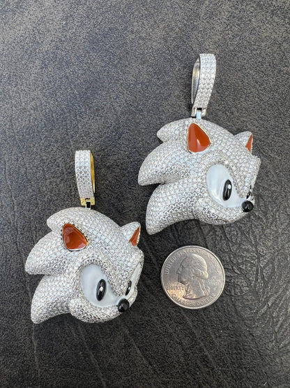 HarlemBling 13.5ct MOISSANITE 925 Silver / Gold Plated Iced Large Sonic The Hedgehog Necklace Pendant