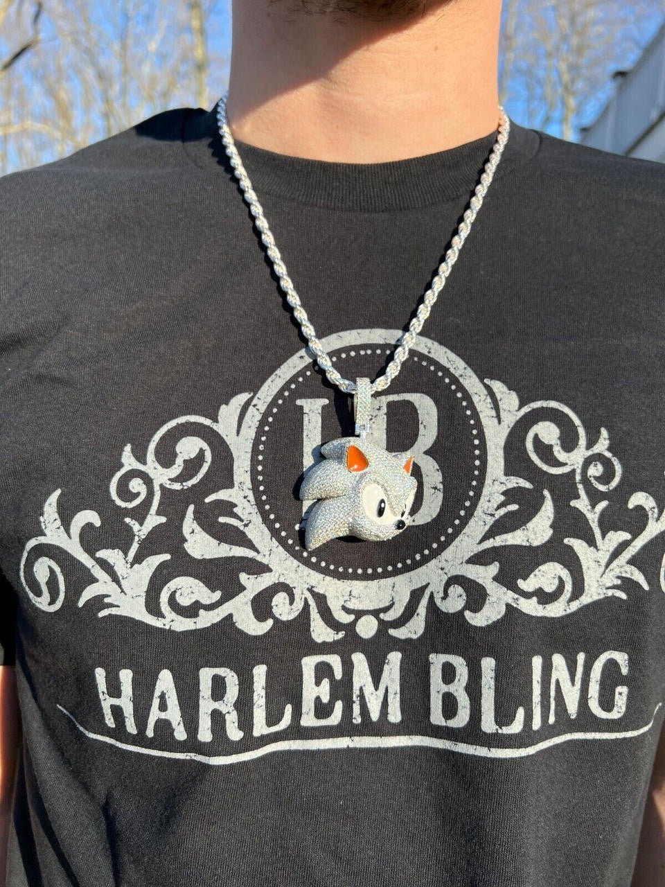 HarlemBling 13.5ct MOISSANITE 925 Silver / Gold Plated Iced Large Sonic The Hedgehog Necklace Pendant